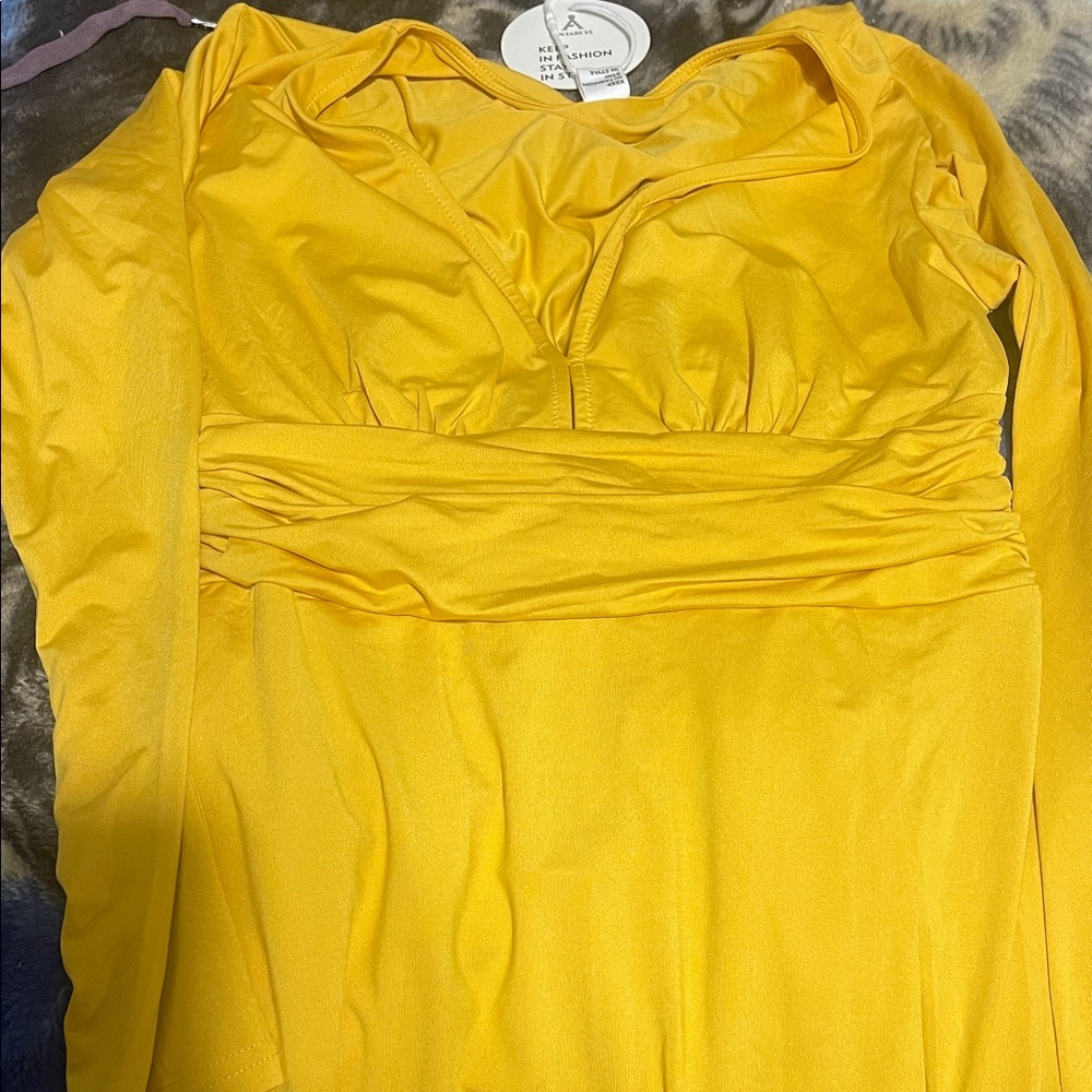 Chic Long Sleeve Yellow Dress